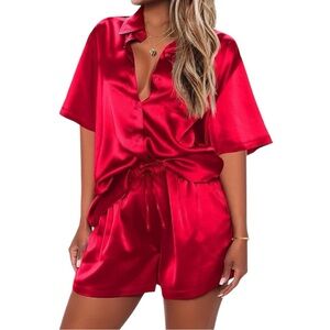 VTG Silky Jaclyn Smith Red Satin Pajama Set Vintage Size L
